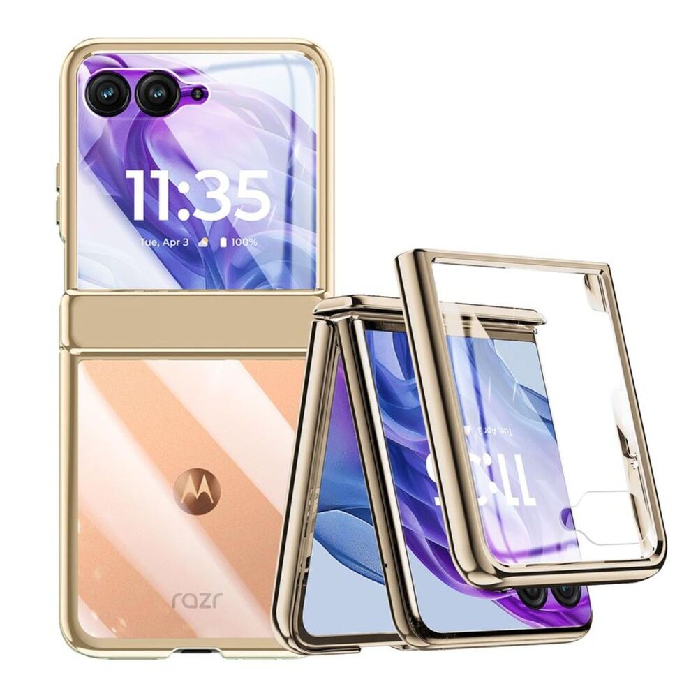 Clatoxi Case for Motorola Razr 50 Ultra / 2024 - Clear Hinge Cover Glass (Gold)